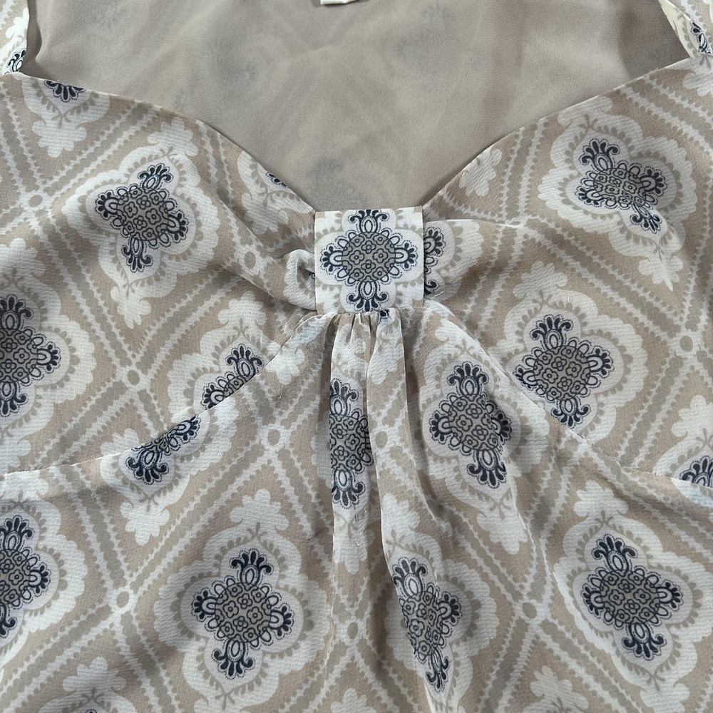 LOFT Blouse Womens 10 Beige Geometric Sleeveless Sweetheart Camisole Lined - Picture 6 of 13